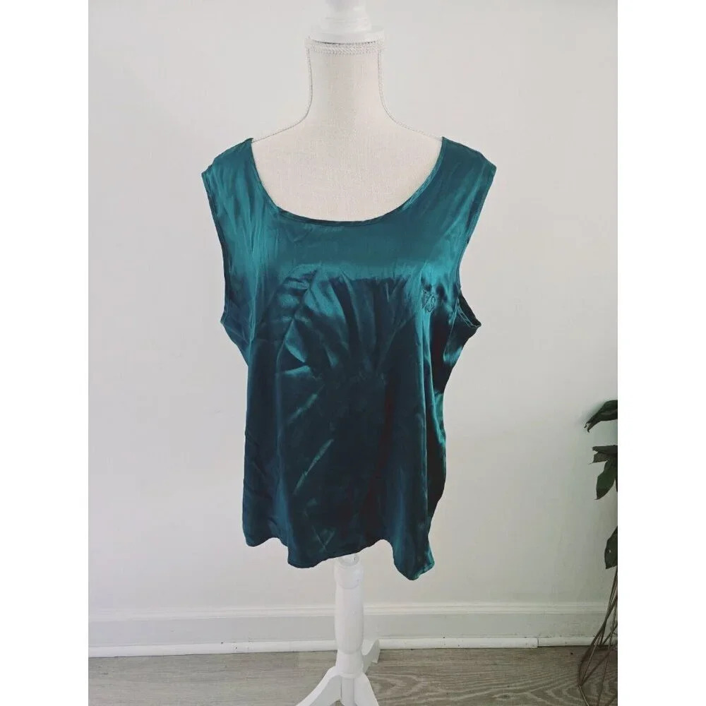 Victorias Secret Country Satin Silky Monogram Emerald Green Tank Top Camisole L
